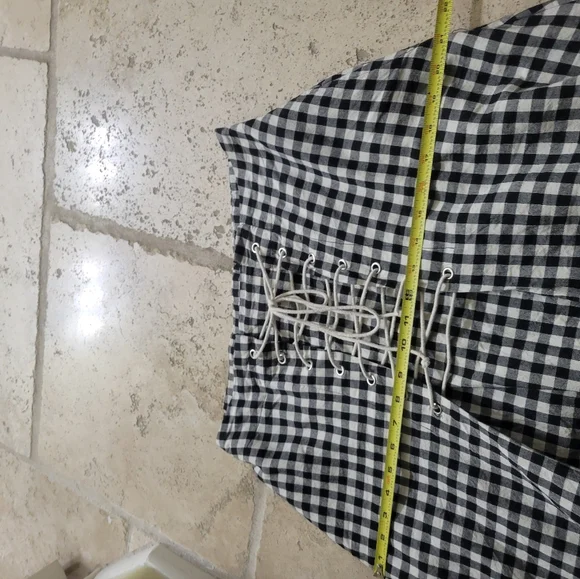 Eva Franco Lace-Up Black and White Gingham Midi Flare Skirt Medium - Picture 7 of 16